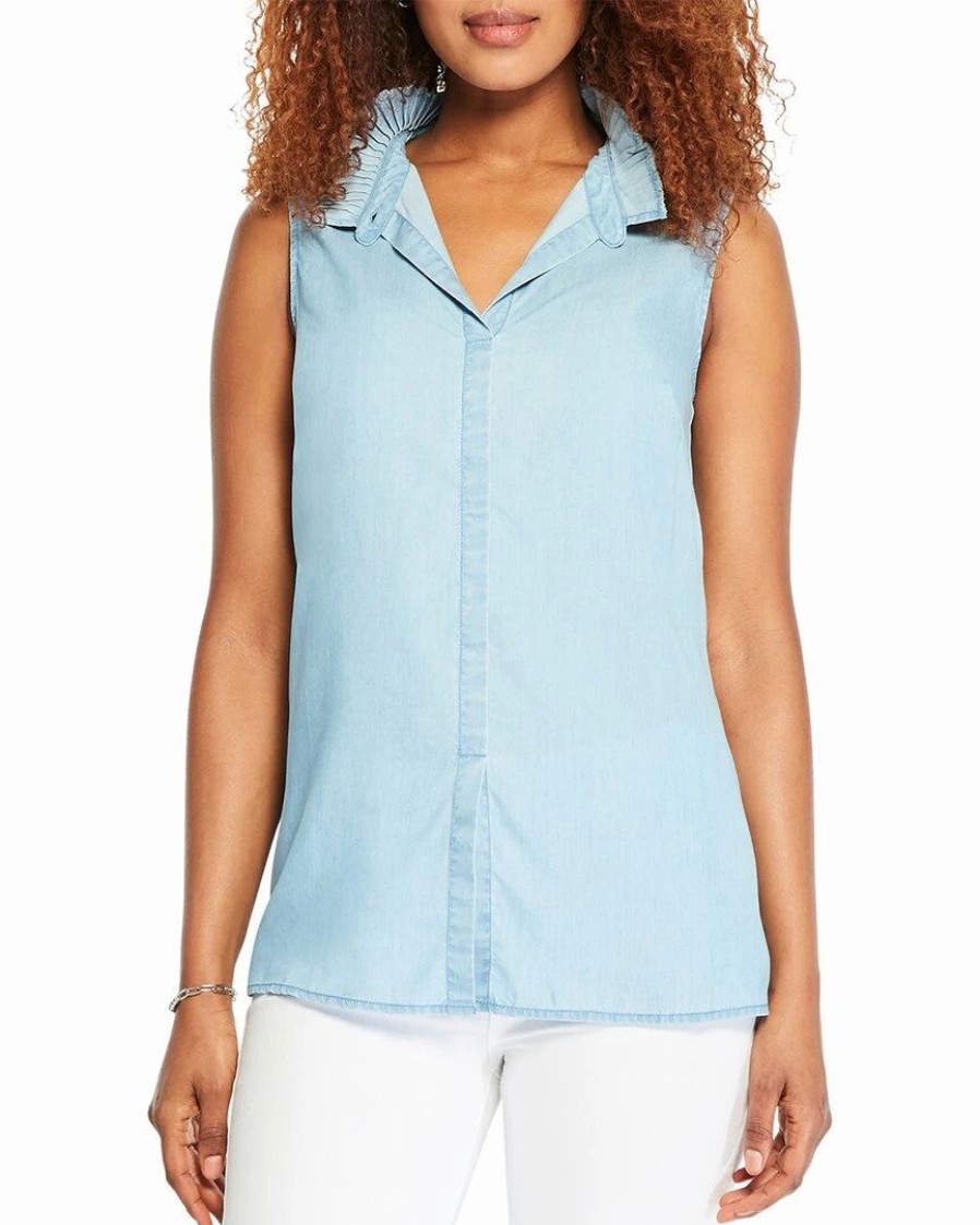 Tops * | Outlet Nic+Zoe Ruffled Up Denim Tank Women Tops