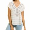 Tops * | Wholesale Nic+Zoe Petite Embroidered Stripe Linen-Blend Top Women Tops