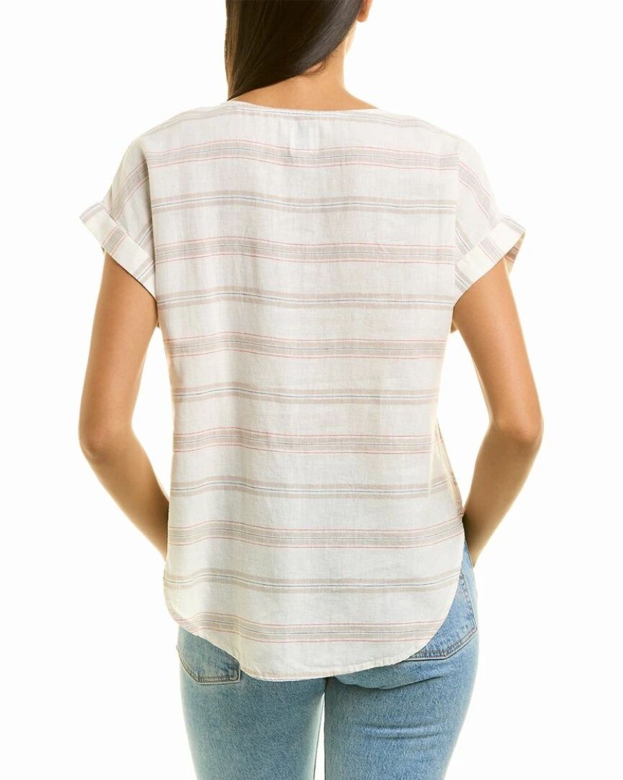 Tops * | Wholesale Nic+Zoe Petite Embroidered Stripe Linen-Blend Top Women Tops